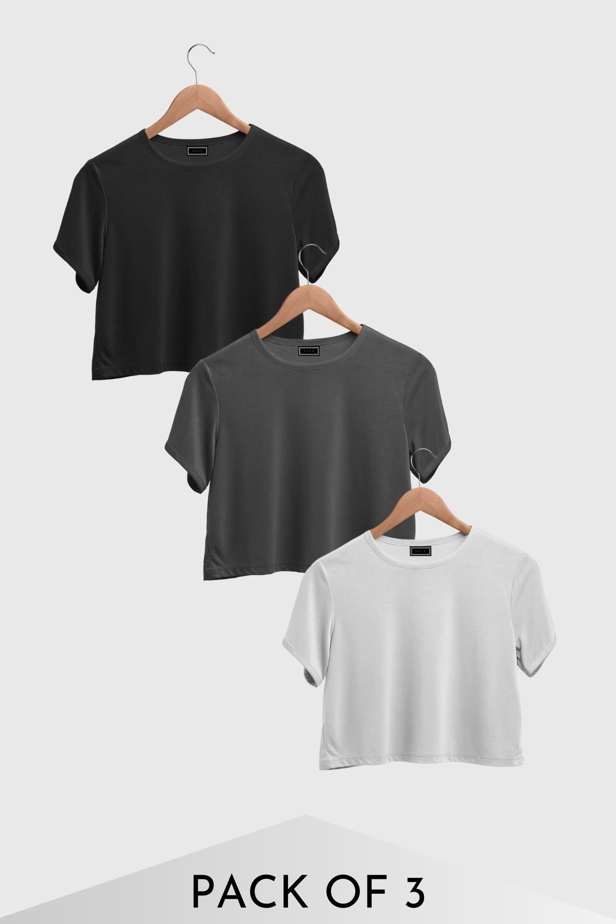 Basic Cotton Crop Tops - Midtones - Pack of 3 - keos.life