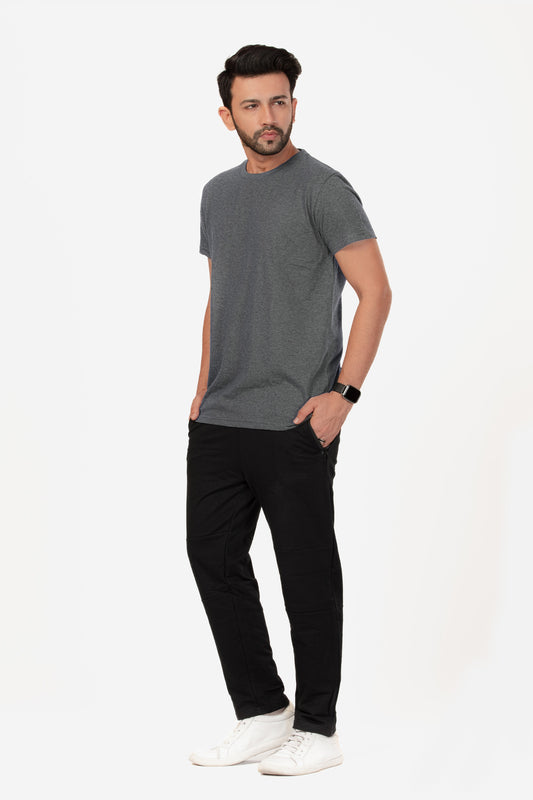 Basic Melange Cotton T-shirt - Grey