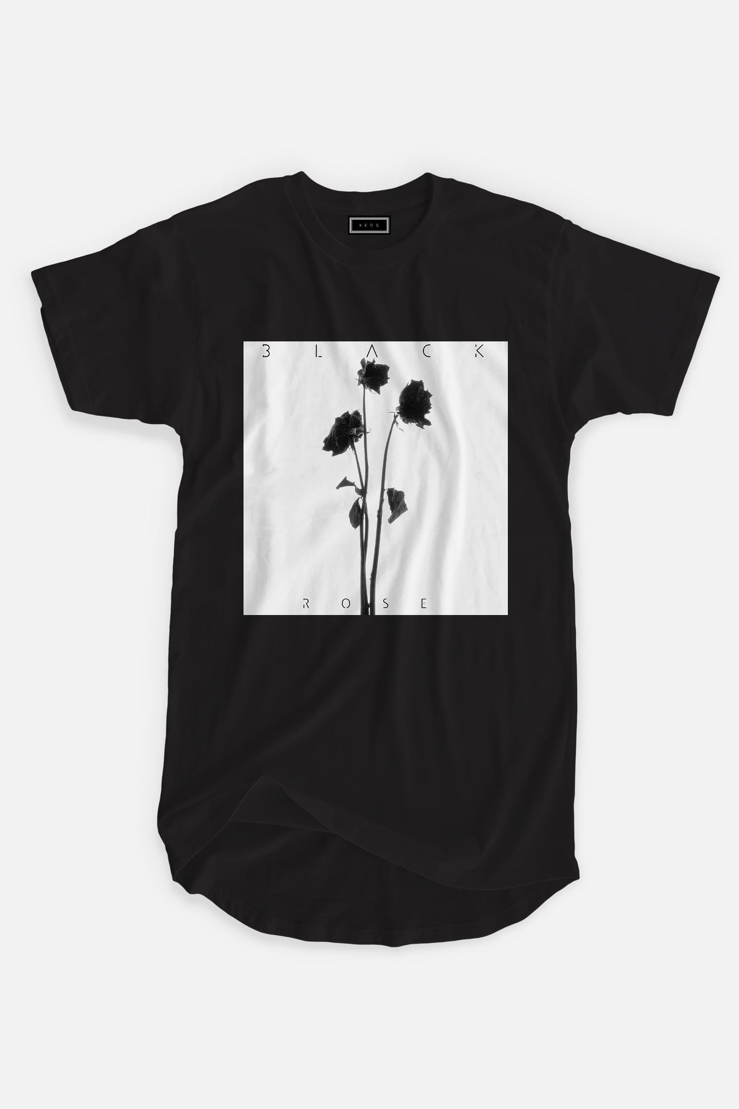 Longline Black Rose Organic Cotton T-shirt - keos.life