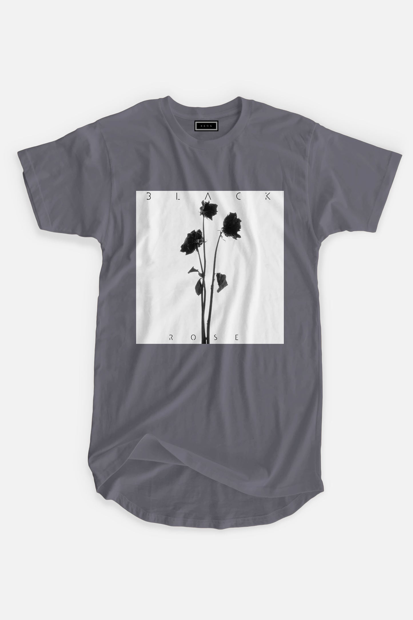 Longline Black Rose Organic Cotton T-shirt - keos.life
