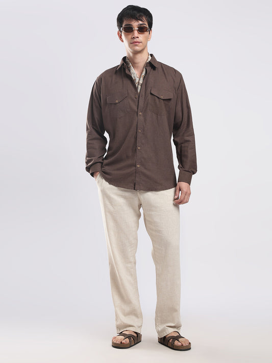 Cocoa Brown Utility Melange Shirt