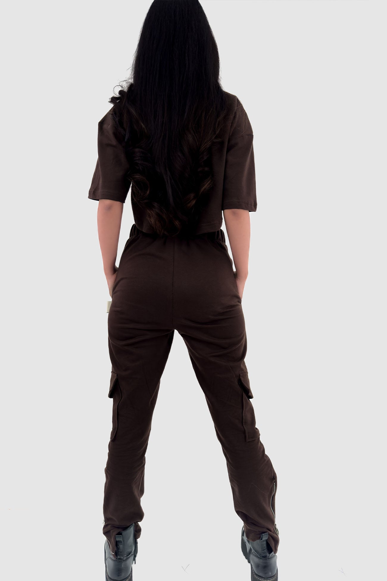 Oversized Crop Co-ord Set - Coffee - keos.life