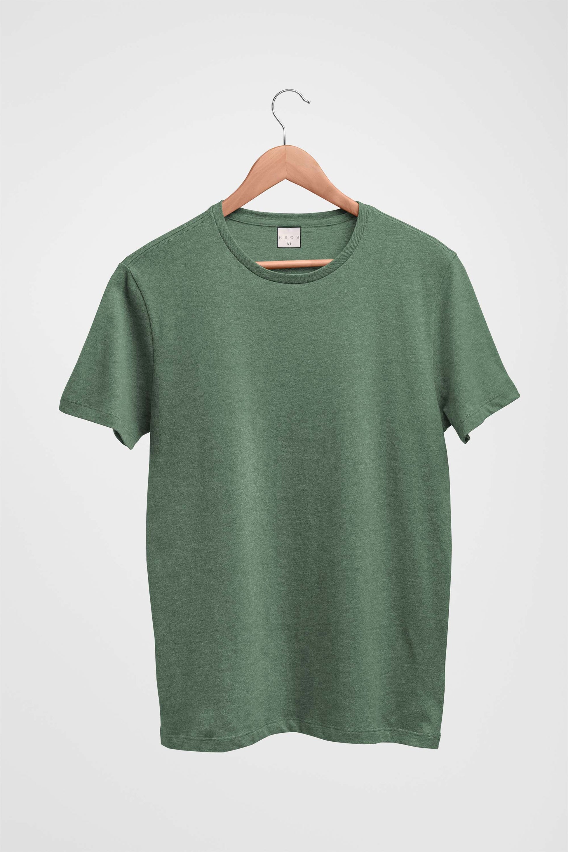 Basic Melange Cotton T-shirt - Green - keos.life