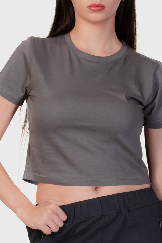 Basic Organic Cotton Crop Top - Grey - keos.life