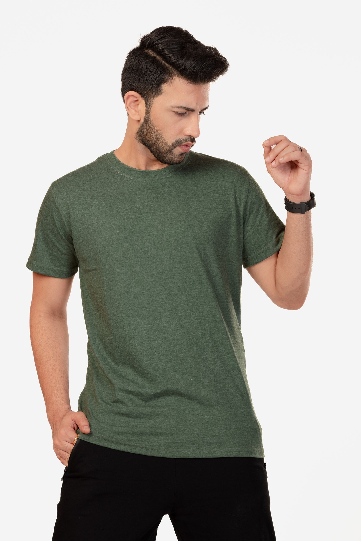 Basic Melange Cotton T-shirt - Green