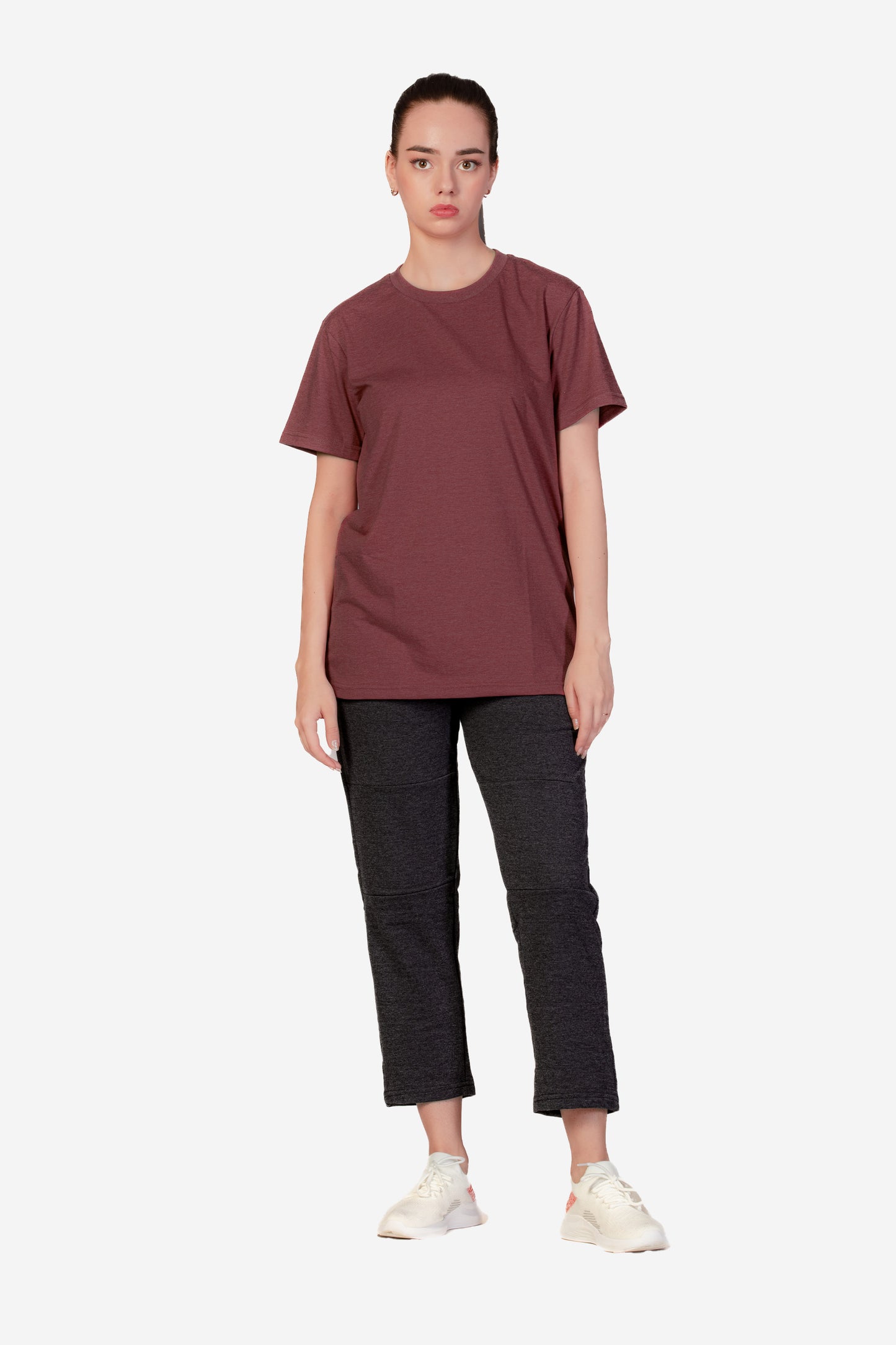 Basic Melange Cotton T-shirt - Maroon - keos.life