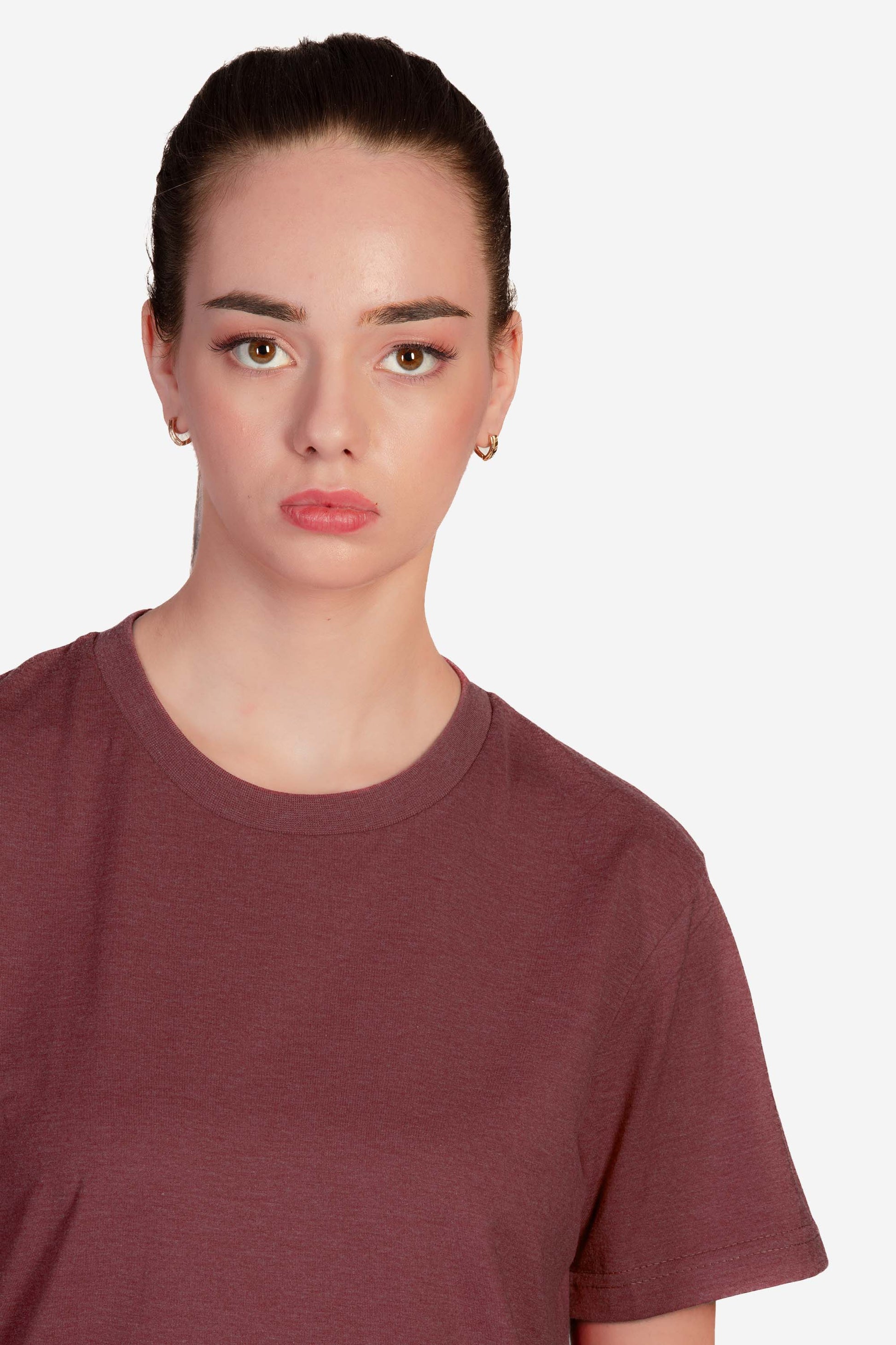 Basic Melange Cotton T-shirt - Maroon - keos.life