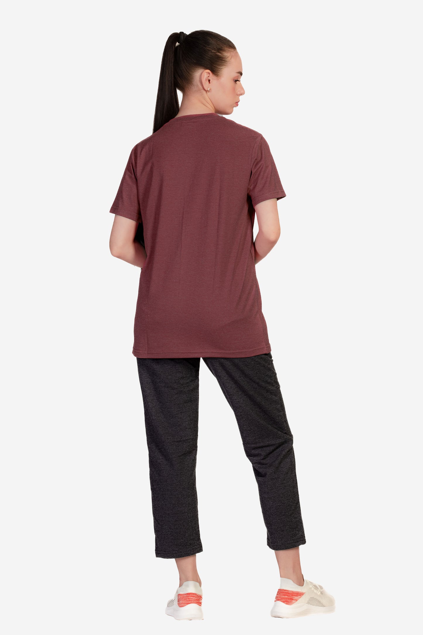Basic Melange Cotton T-shirt - Maroon - keos.life