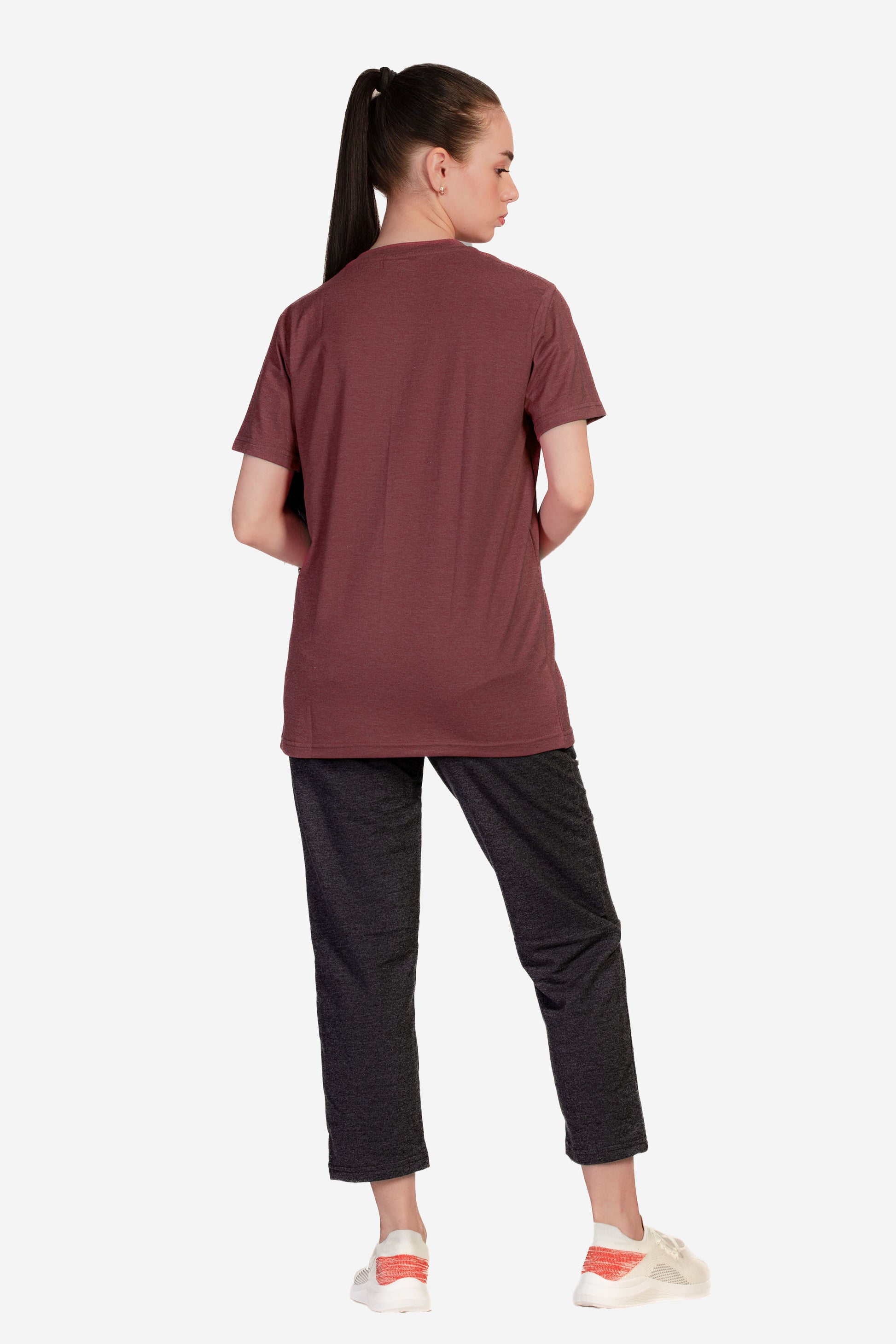 Basic Melange Cotton T-shirt - Maroon - keos.life