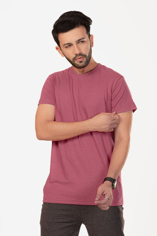 Basic Melange Cotton T-shirt - Pink