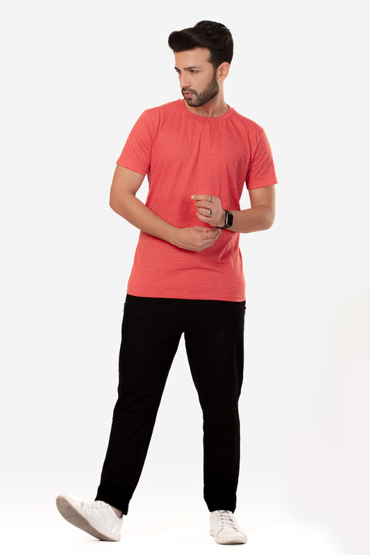 Basic Melange Cotton T-shirt - Salmon - keos.life