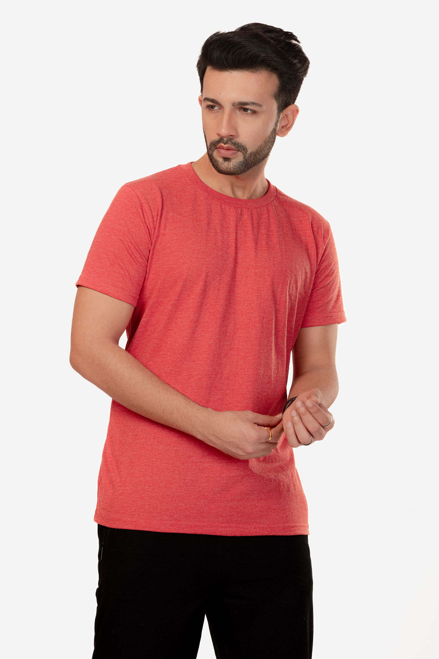 Basic Melange Cotton T-shirt - Salmon