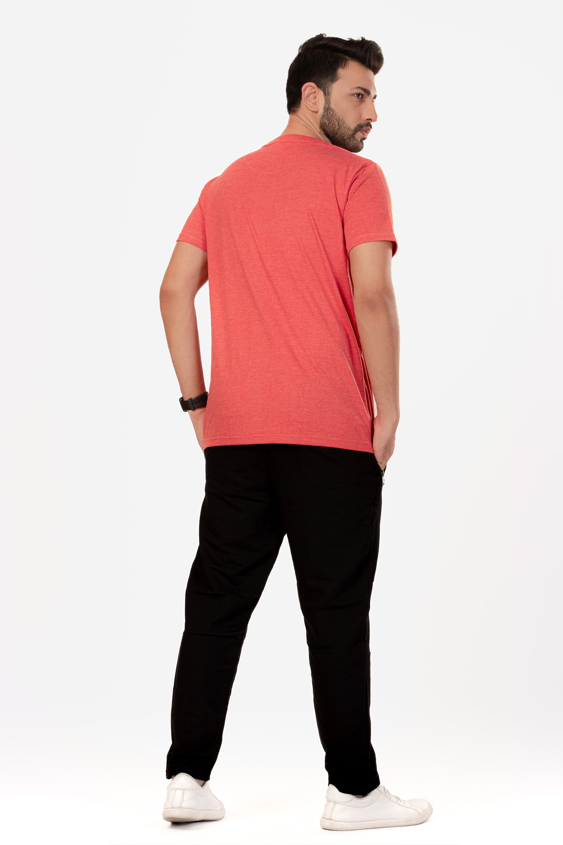 Basic Melange Cotton T-shirt - Salmon - keos.life