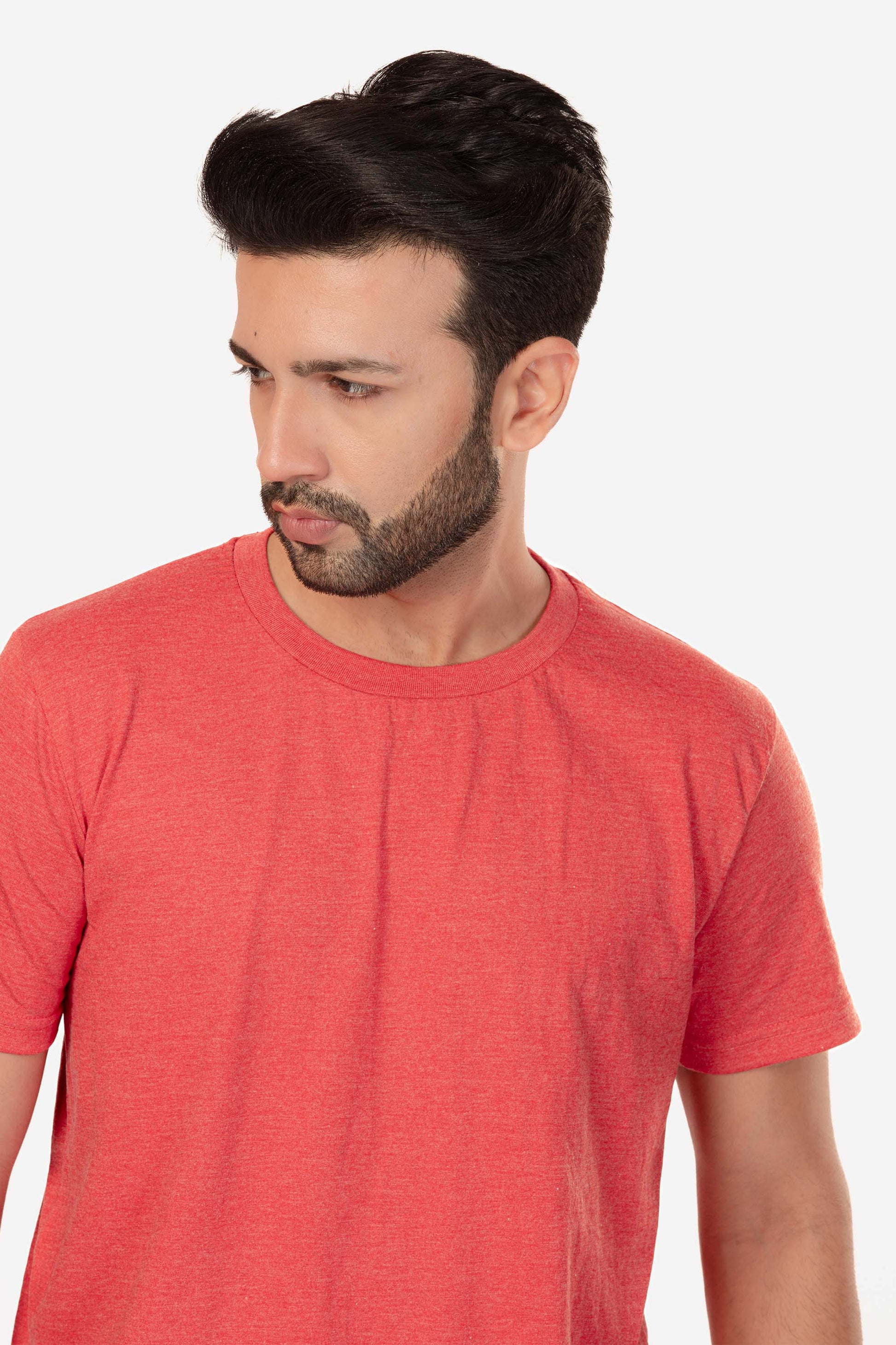 Basic Melange Cotton T-shirt - Salmon - keos.life