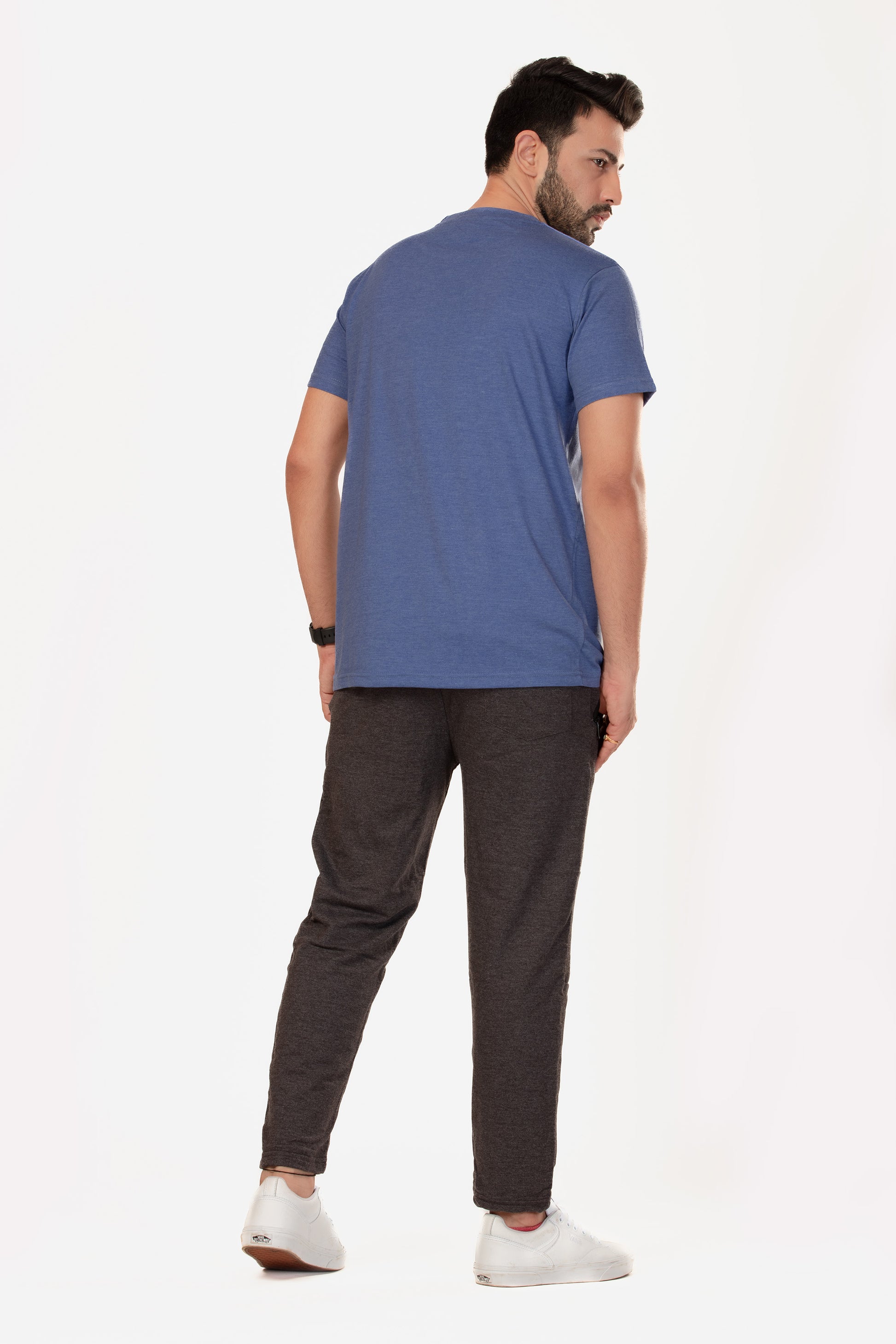 Basic Melange Cotton T-shirt - Sky - keos.life