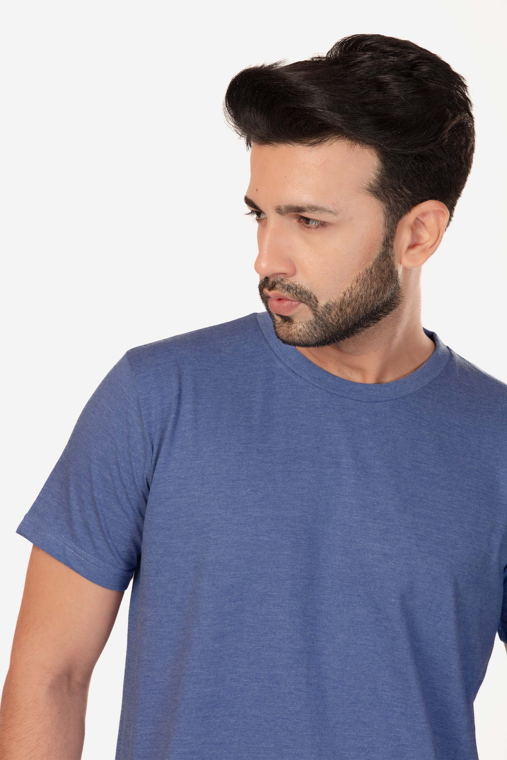 Basic Melange Cotton T-shirt - Sky - keos.life