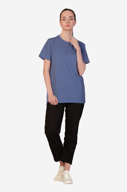 Basic Melange Cotton T-shirt - Sky - keos.life