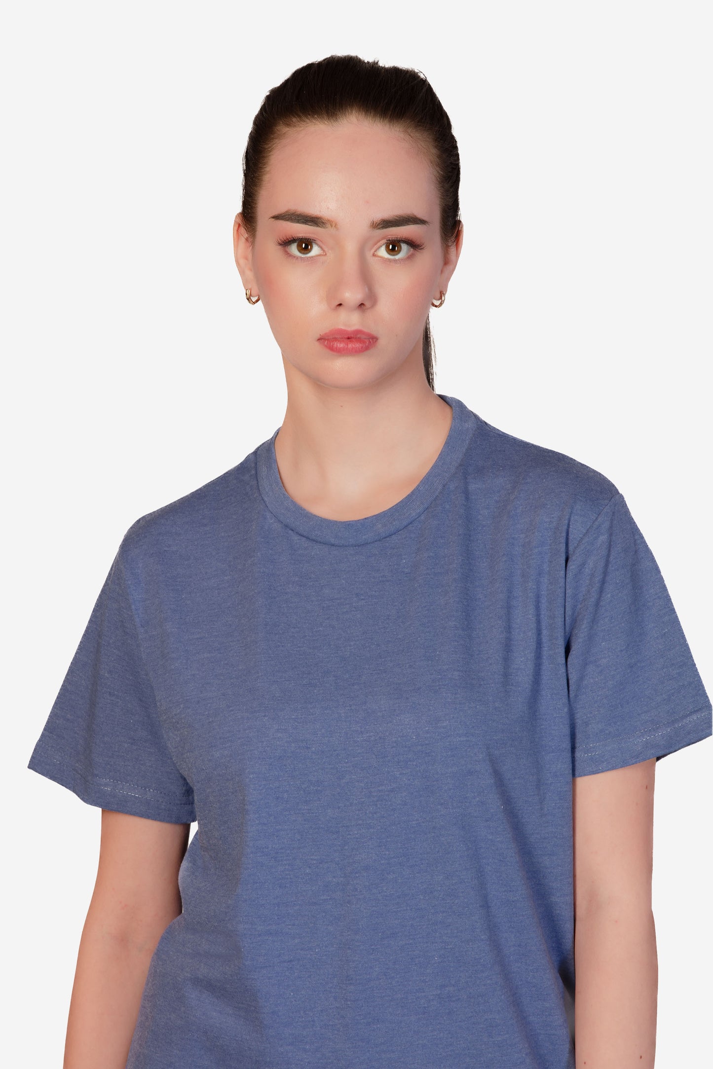 Basic Melange Cotton T-shirt - Sky - keos.life