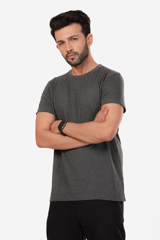 Basic Melange Cotton T-shirt - Grey