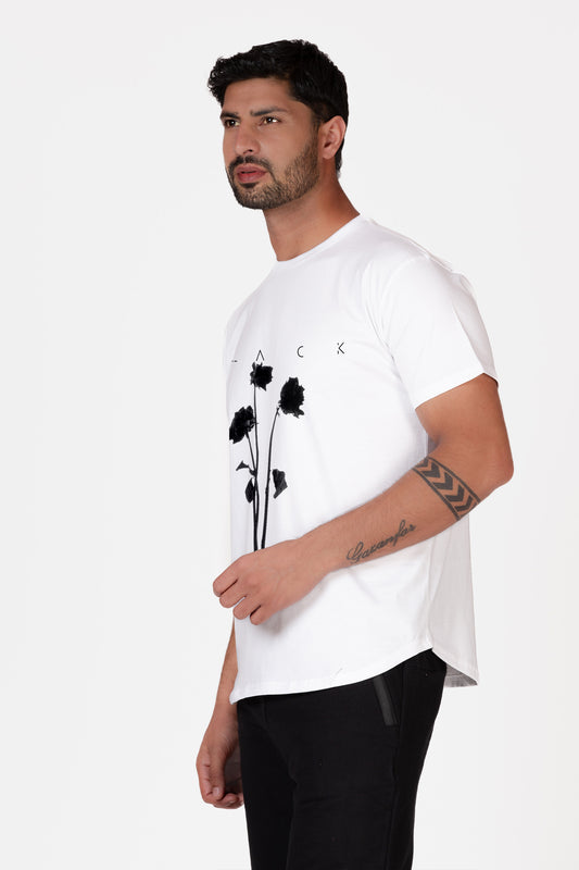 Longline Black Rose Organic Cotton T-shirt - keos.life