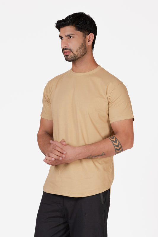 Longline Organic Cotton Essential T-shirt - Sand - keos.life