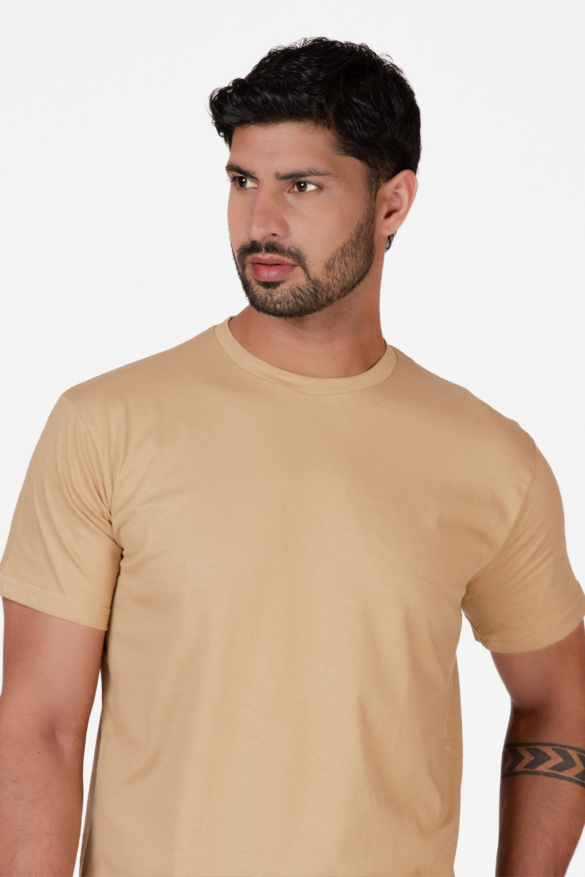 Longline Organic Cotton Essential T-shirt - Sand - keos.life