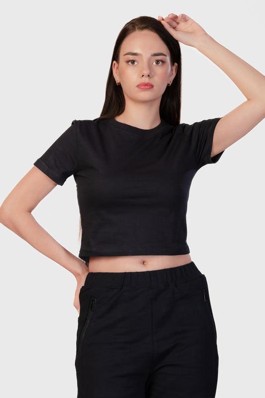 Basic Organic Cotton Crop Top - Black - keos.life
