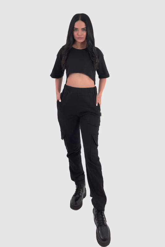 Oversized Crop Co-ord Set - Black - keos.life