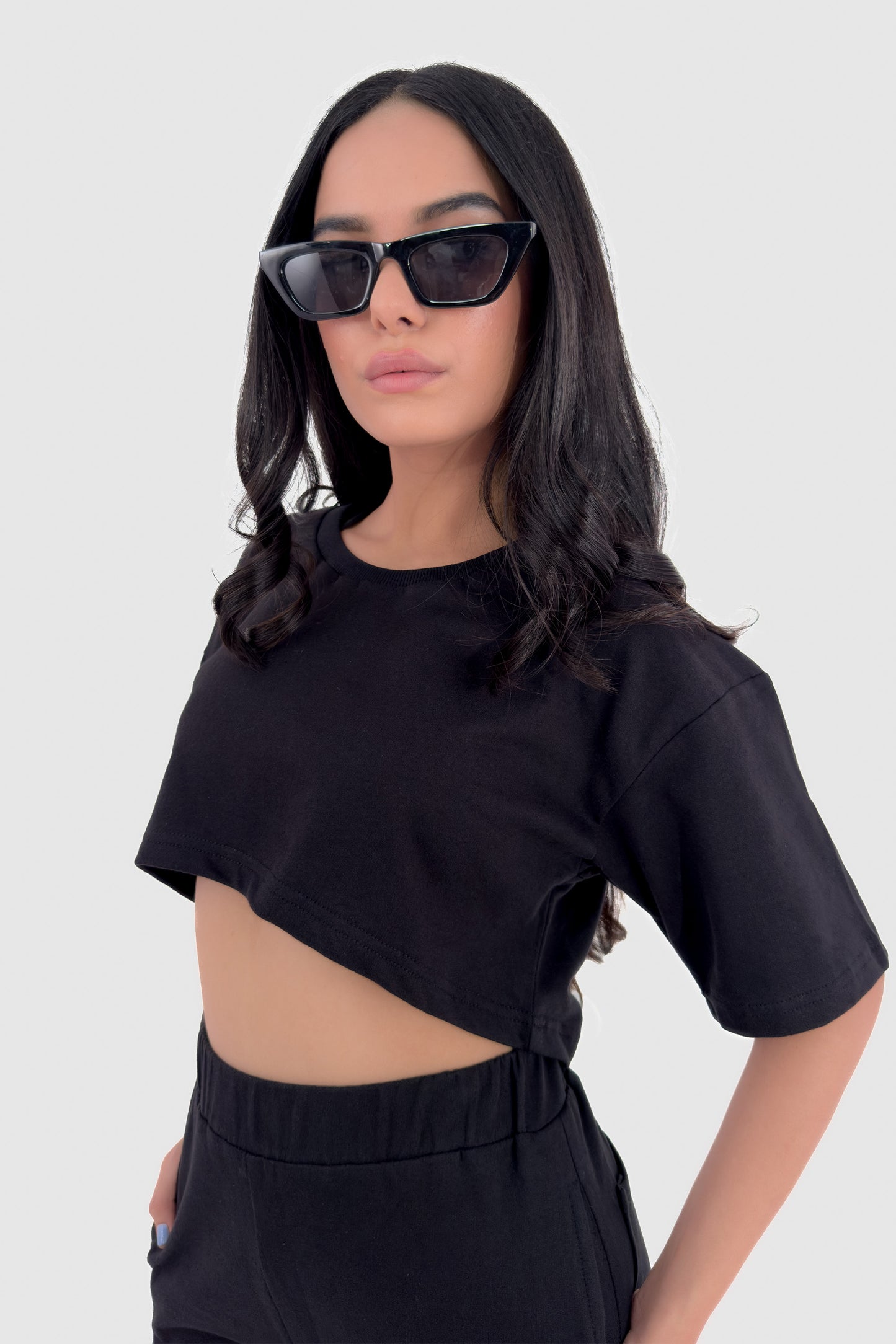 Oversized Crop Co-ord Set - Black - keos.life