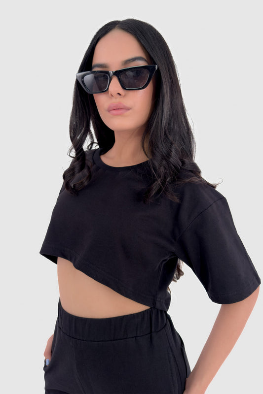 Oversized Crop Co-ord Set - Black - keos.life