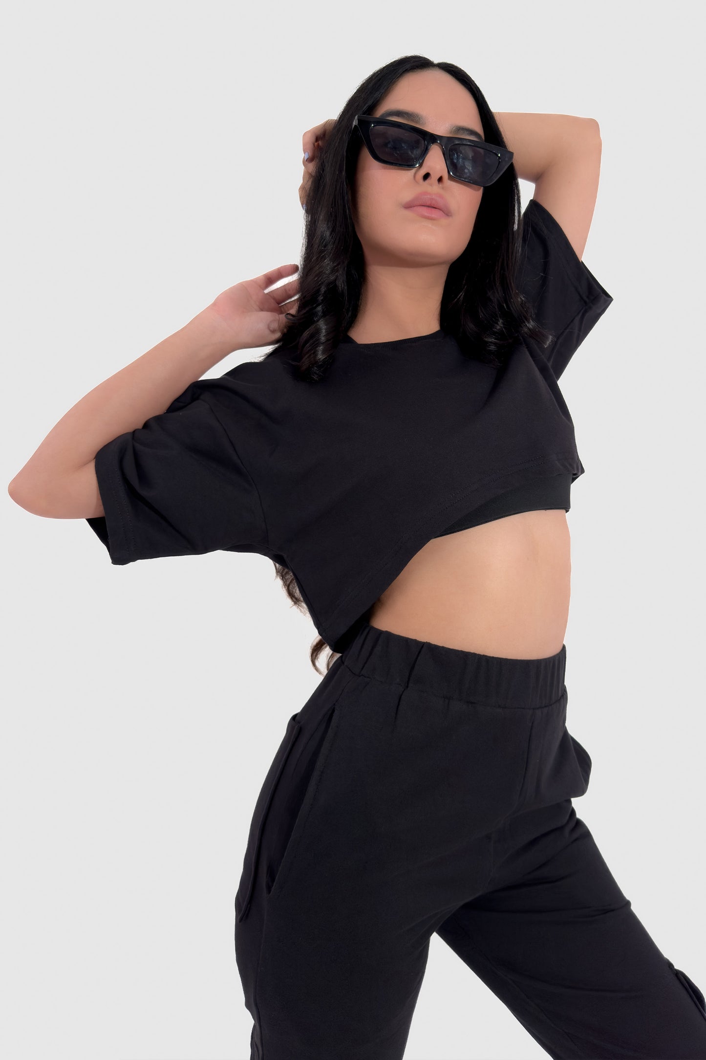 Oversized Crop Co-ord Set - Black - keos.life
