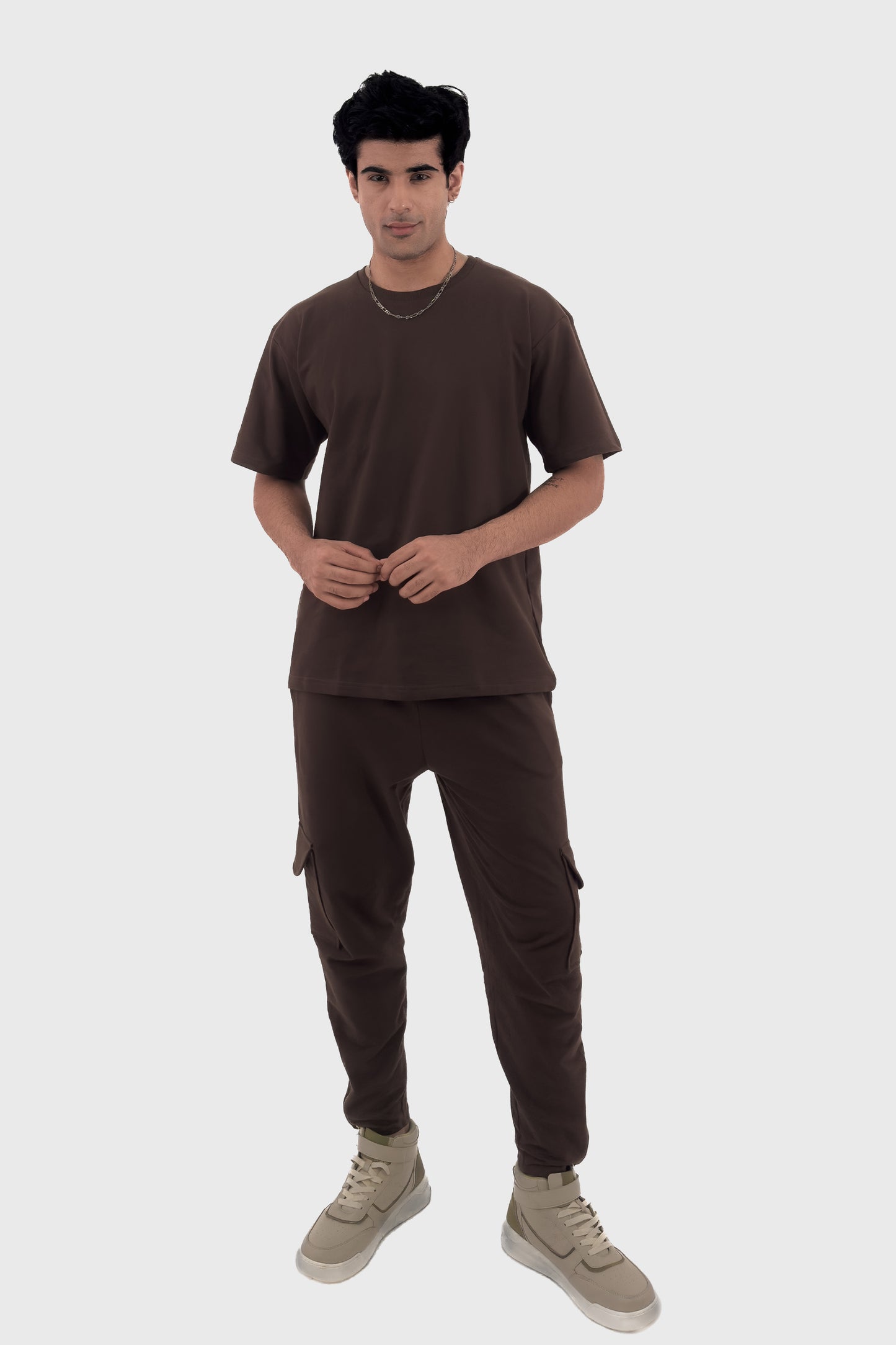Oversized T-shirt Co-ord Set - Coffee - keos.life