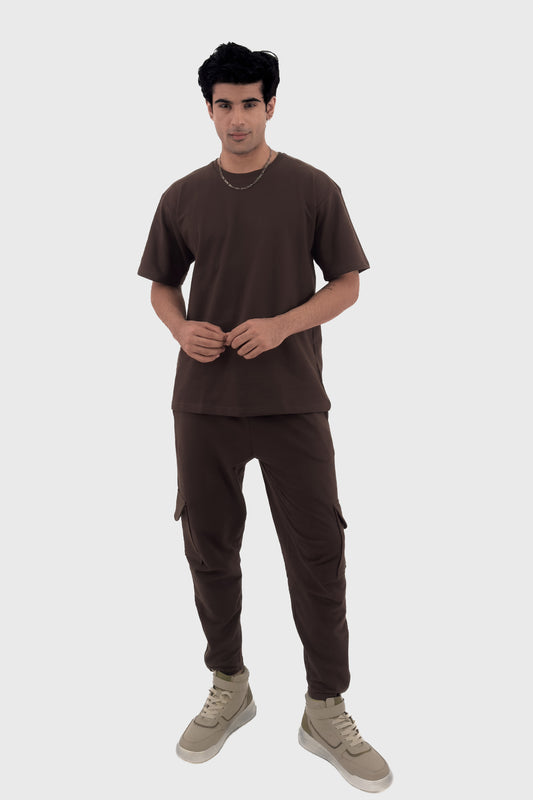 Oversized T-shirt Co-ord Set - Coffee - keos.life
