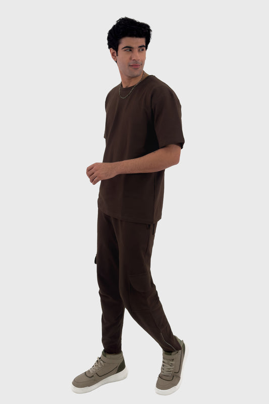 Oversized T-shirt Co-ord Set - Coffee - keos.life