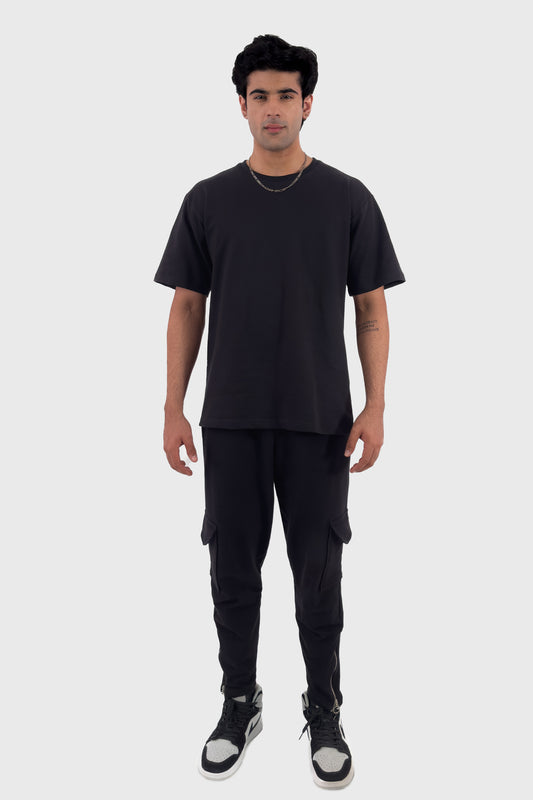 Oversized T-shirt Co-ord Set - Black - keos.life
