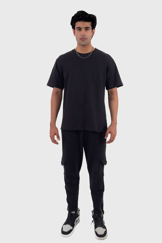 Oversized T-shirt Co-ord Set - Black