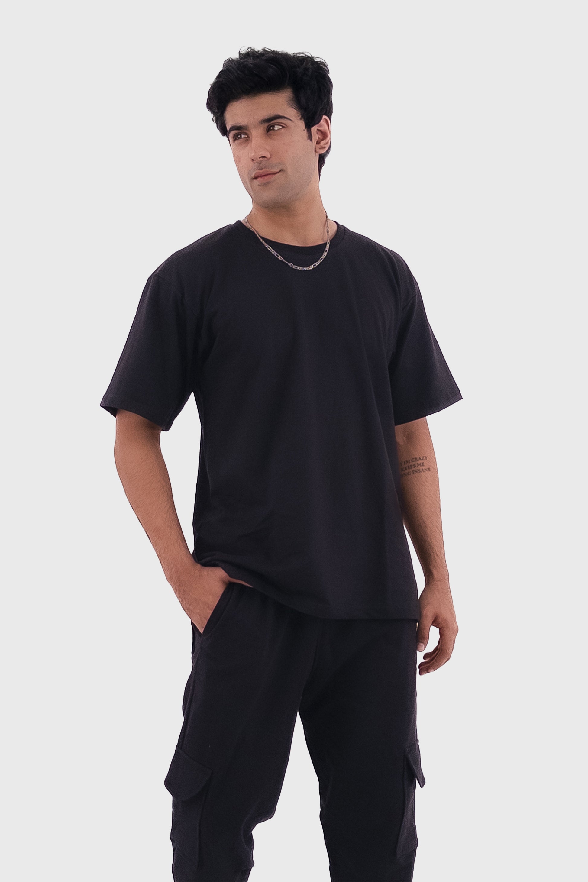 Oversized T-shirt Co-ord Set - Black - keos.life