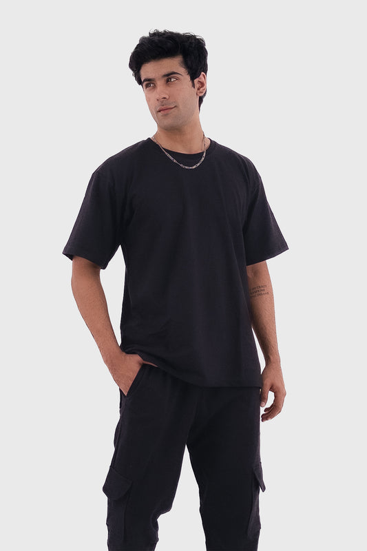 Oversized T-shirt Co-ord Set - Black - keos.life