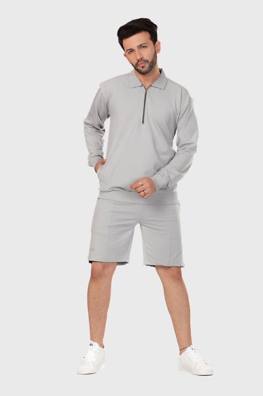 Zipper Sweatshirt Co-ord Set - Light Grey - keos.life