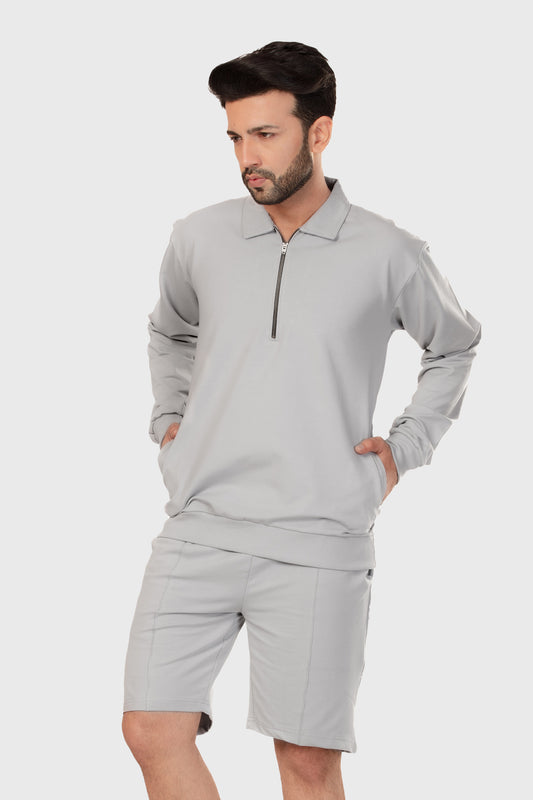 Zipper Sweatshirt Co-ord Set - Light Grey - keos.life