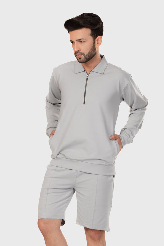 Zipper Sweatshirt Co-ord Set - Light Grey