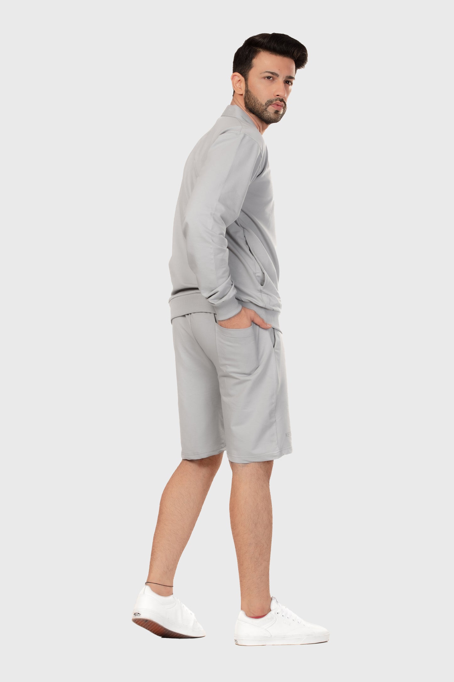 Zipper Sweatshirt Co-ord Set - Light Grey - keos.life
