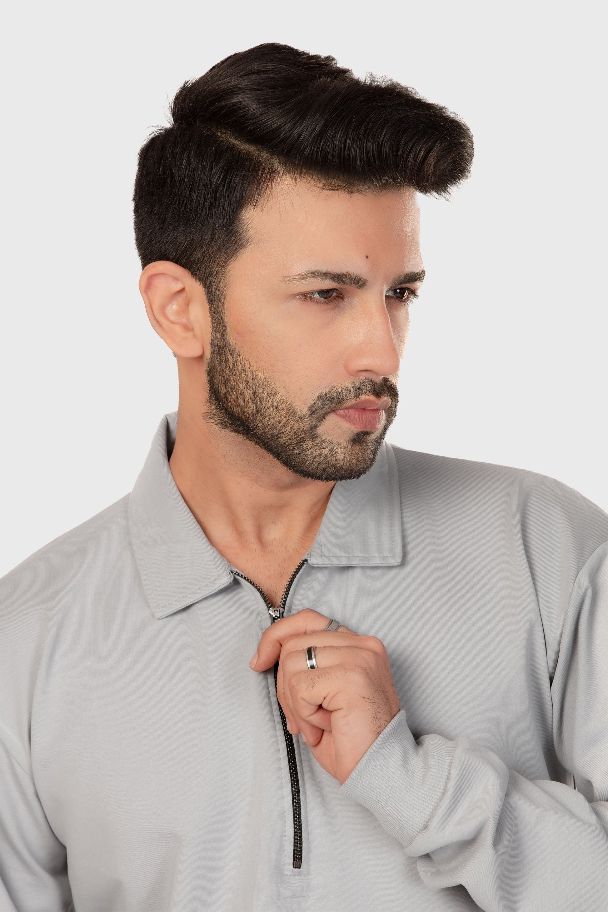 Zipper Sweatshirt Co-ord Set - Light Grey - keos.life