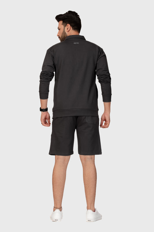 Zipper Sweatshirt Co-ord Set - Dark Grey - keos.life