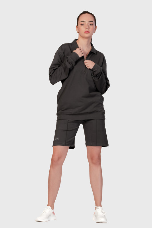 Zipper Sweatshirt Co-ord Set - Dark Grey - keos.life