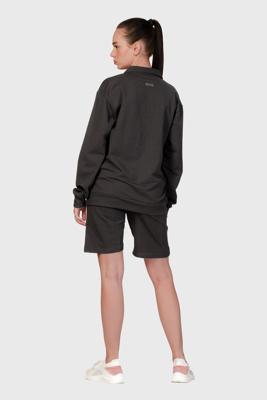 Zipper Sweatshirt Co-ord Set - Dark Grey - keos.life