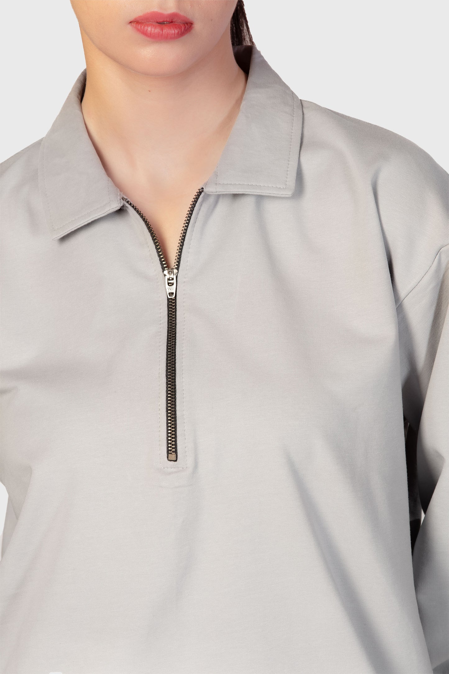 Zipper Sweatshirt Co-ord Set - Light Grey - keos.life