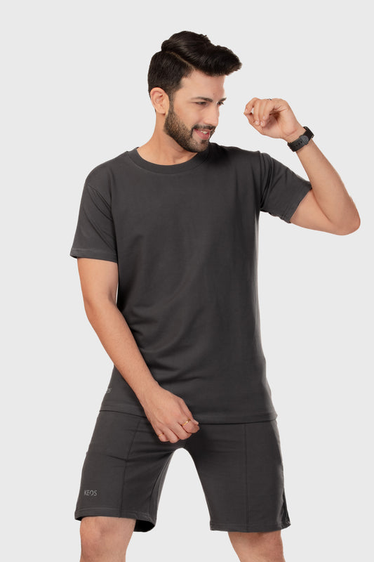 Crewneck T-shirt Co-ord Set - Dark Grey - keos.life