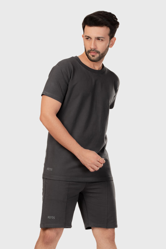 Crewneck T-shirt Co-ord Set - Dark Grey - keos.life