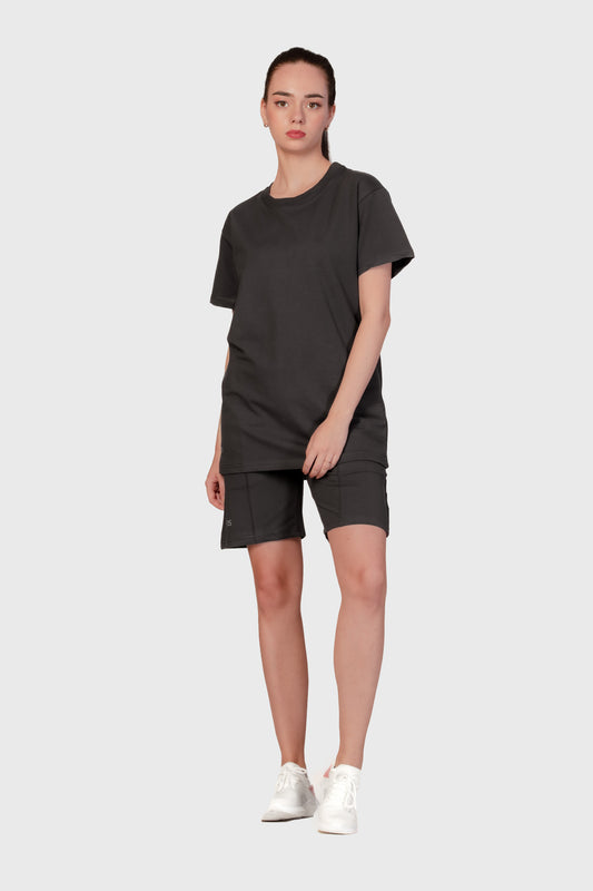 Crewneck T-shirt Co-ord Set - Dark Grey - keos.life